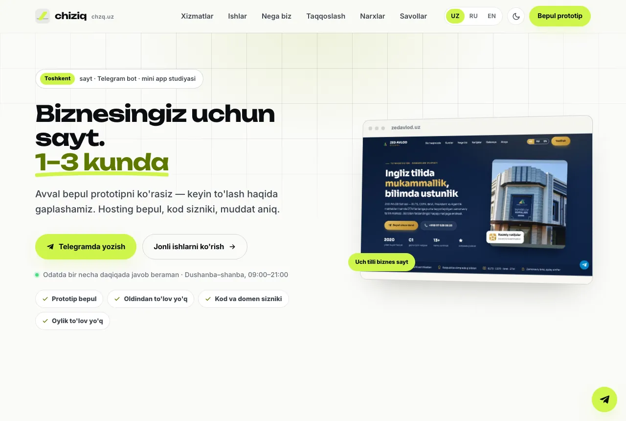 Chiziq web studio homepage
