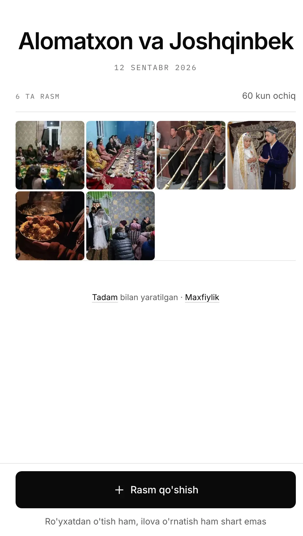 Tadam mehmon albomi ko'rinishi
